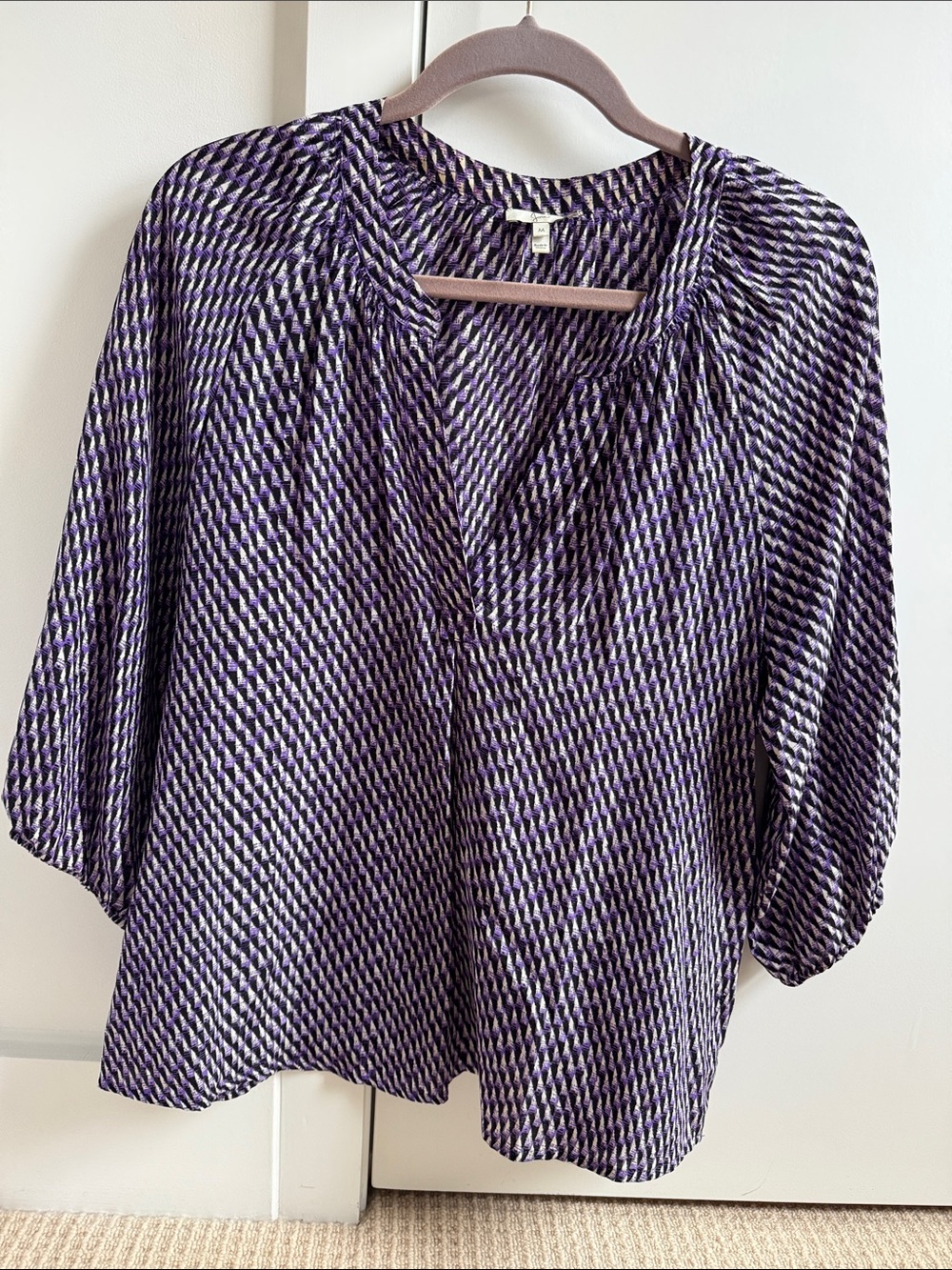 Joie Purple Patterned Split-Neck Blouse